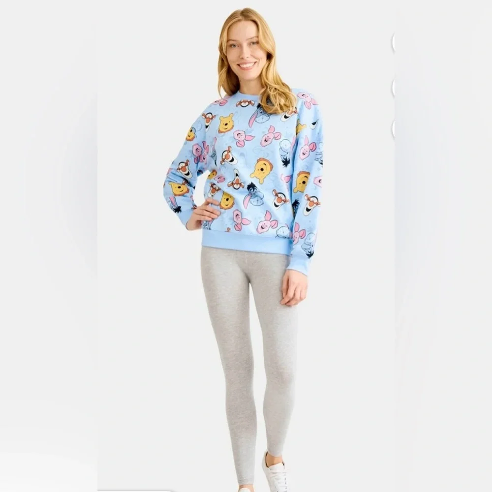 NWOT Disney Winnie the Pooh & Friends Allover Graphic Sweatshirt Light Blue XS - Picture 3 of 15